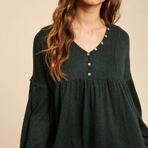 Emerald Babydoll Henley Top